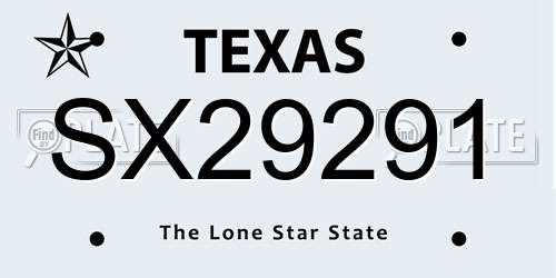 SX29291 Texas License Plate