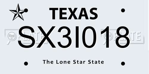 SX3I018 Texas License Plate