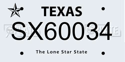 SX60034 Texas License Plate
