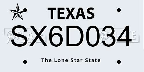 SX6D034 Texas License Plate