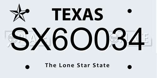 SX6O034 Texas License Plate