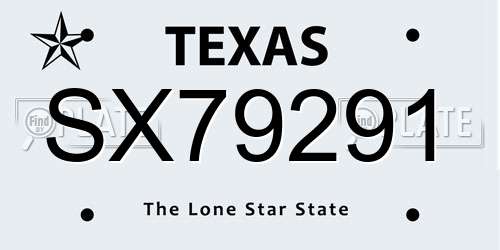SX79291 Texas License Plate