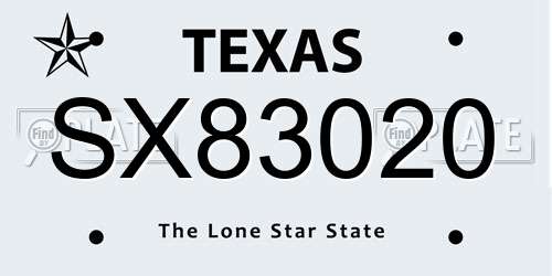 SX83020 Texas License Plate