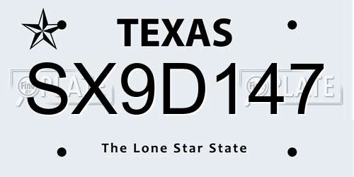 SX9D147 Texas License Plate