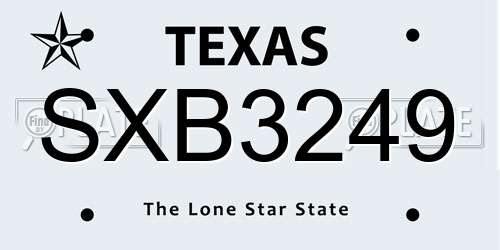 SXB3249 Texas License Plate