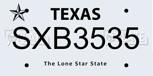 SXB3535 Texas License Plate