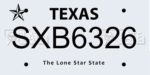 SXB6326 Texas License Plate