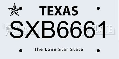 SXB6661 Texas License Plate