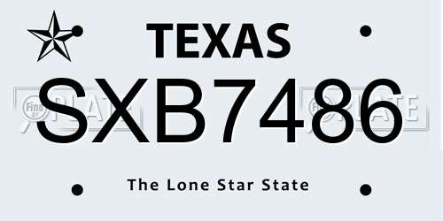 SXB7486 Texas License Plate