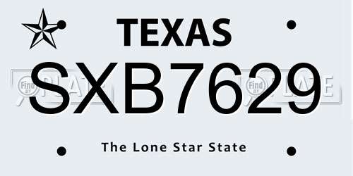 SXB7629 Texas License Plate