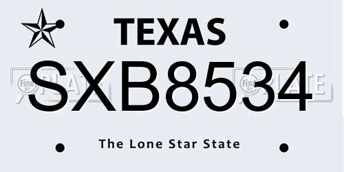 SXB8534 Texas License Plate