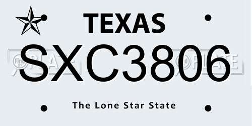 SXC3806 Texas License Plate