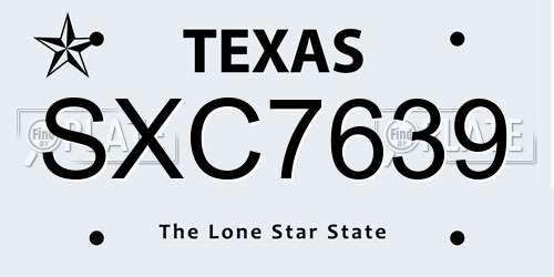 SXC7639 Texas License Plate