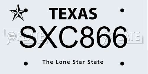 SXC866 Texas License Plate