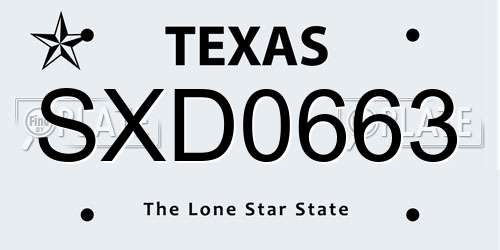 SXD0663 Texas License Plate