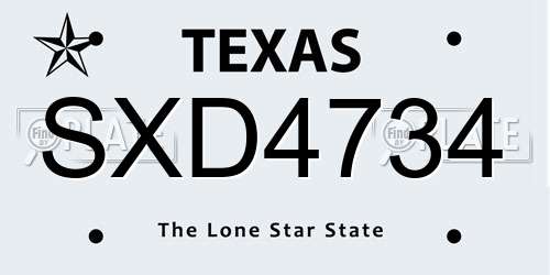 SXD4734 Texas License Plate