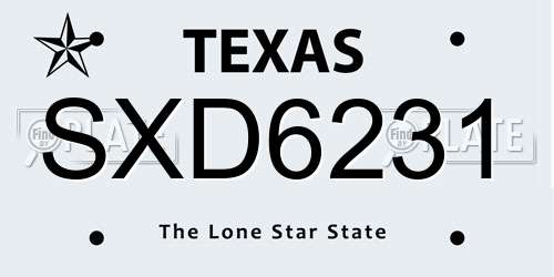 SXD6231 Texas License Plate