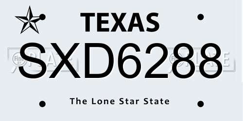 SXD6288 Texas License Plate