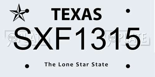 SXF1315 Texas License Plate