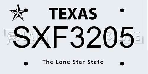 SXF3205 Texas License Plate