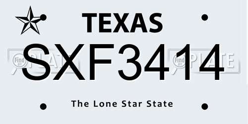 SXF3414 Texas License Plate