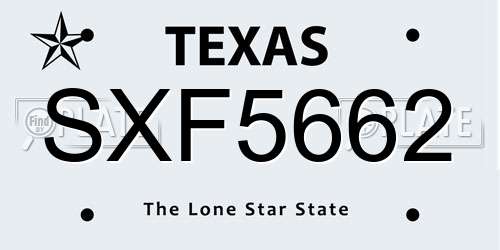 SXF5662 Texas License Plate