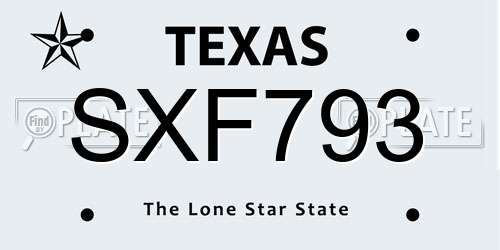 SXF793 Texas License Plate
