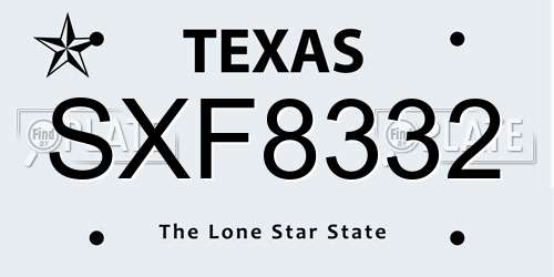 SXF8332 Texas License Plate