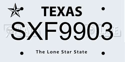 SXF9903 Texas License Plate