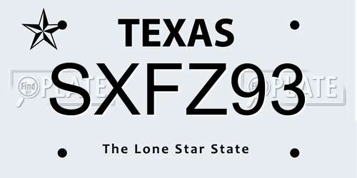 SXFZ93 Texas License Plate