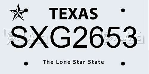 SXG2653 Texas License Plate