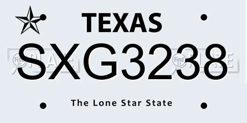 SXG3238 Texas License Plate