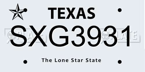 SXG3931 Texas License Plate