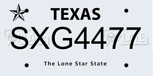 SXG4477 Texas License Plate