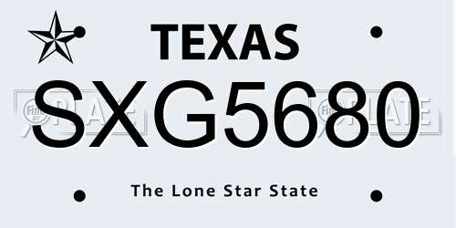 SXG5680 Texas License Plate