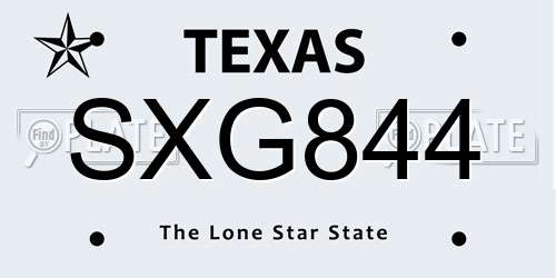 SXG844 Texas License Plate