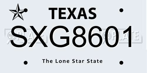 SXG8601 Texas License Plate