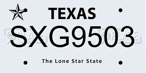 SXG9503 Texas License Plate