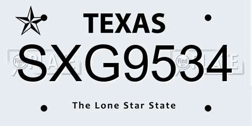 SXG9534 Texas License Plate