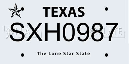 SXH0987 Texas License Plate