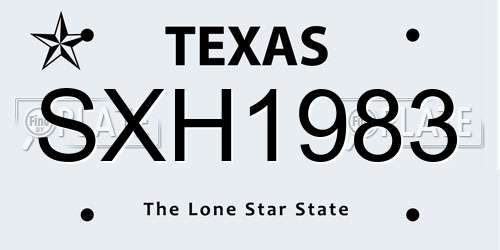 SXH1983 Texas License Plate