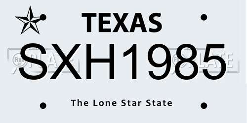 SXH1985 Texas License Plate