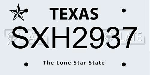 SXH2937 Texas License Plate