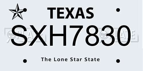 SXH7830 Texas License Plate