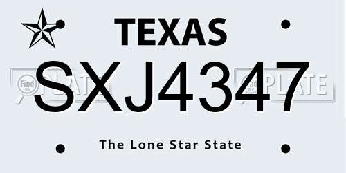 SXJ4347 Texas License Plate