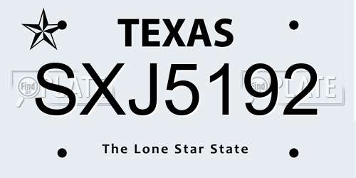 SXJ5192 Texas License Plate