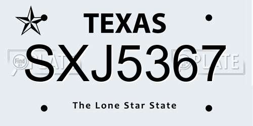 SXJ5367 Texas License Plate