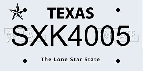 SXK4005 Texas License Plate