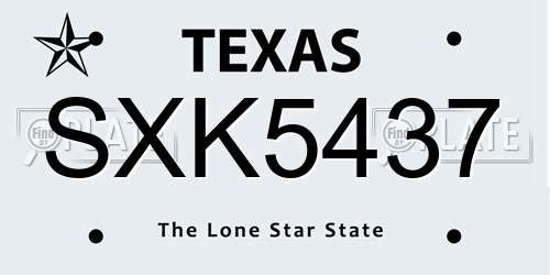 SXK5437 Texas License Plate