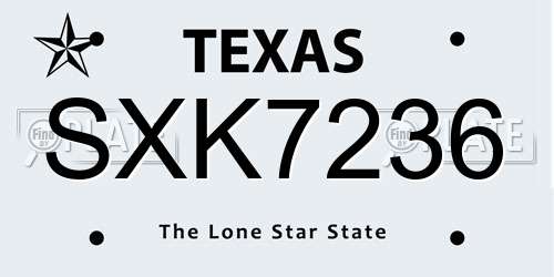 SXK7236 Texas License Plate